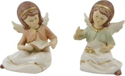 Produktbild von Schutzengel 2er Set sitzend 11 cm Porzellan Deko Figur