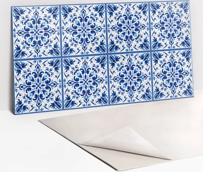Produktbild von Dekorative PVC Wandpaneele - Küchenpaneele Rückwand hart Innenwand - 100 x 50 - Blaue Ornament