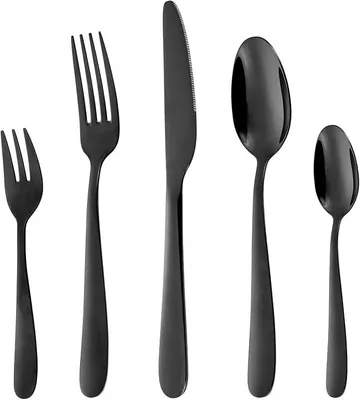 Imagen del producto de Juego de cubiertos s para 12 personas, juego de cubiertos de acero inoxidable de 60 piezas con cuchillos para carne, elegante juego de cubiertos para mesa que incluye cuchillos, tenedores y cucharas, ideal para cocina o restaurante