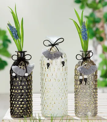Zdjęcie produktu dla Gilde Flaschenvase, "Visione", Glas, grau, schwarz, weiß, VE 9, 3 Stück wie abgebildet,, L. 7 cm, B. 7 cm, H. 21 cm 44205