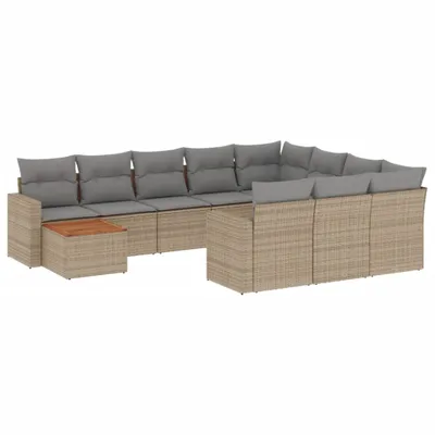 Produktbild von vidaXL 11-tlg. Garten-Sofagarnitur mit Kissen Beige Poly Rattan