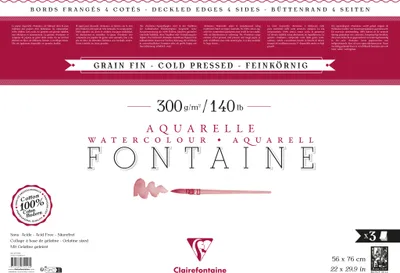 Produktbild von Clairefontaine Pack. 3 Bogen Aquarellpapier mit Büttenrand, 56x76cm weiß 975518C