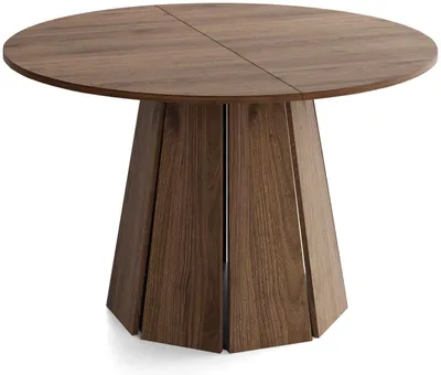 Produktbild von Runder Esstisch Ausziehbar 100-180 cm mit 2x 40 cm Einlegeplatten für 4-8 Personen – Skandi Japandi Design Minimalistisch Platzsparend für Küche & Esszimmer in Wallnuss Dunkelbraun