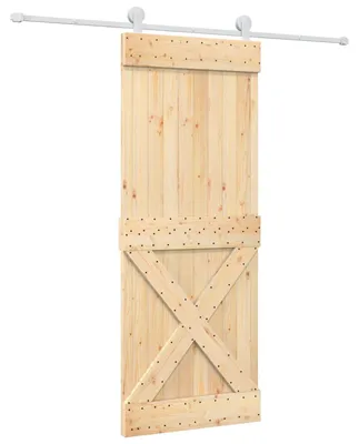 Zdjęcie produktu dla vidaXL Drzwi przesuwne w kolorze naturalnym i białym, 80 x 210 cm, z litego drewna sosnowego