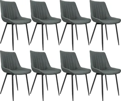 Produktbild von 8er Set Esszimmerstühle Küchenstuhl Polsterstuhl mit Rückenlehne, aus Samt, Metallbeine,Dunkelgrau