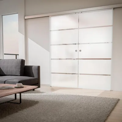 Produktbild von inova Doppelflügelige Glasschiebetür 1760 x 2035 mm, Blockstreifen, Komplettset mit Griffmuschel, ohne Softclose