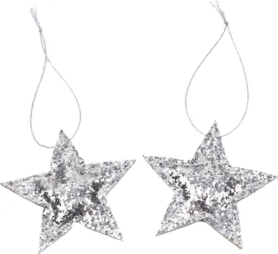 Produktbild von Oblique Unique 2er Set Sterne Anhänger Weihnachten Glitzer Aufhänger Deko für Advent Weihnachtsdeko Baumschmuck - silber