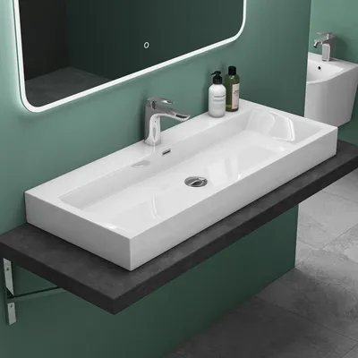 Produktbild von Mai & Mai Breite: 120cm Waschbecken Aufsatz-Waschschale Hänge-Becken Mineralguss in weiß 1 Armaturenloch Bad Eckig Col06