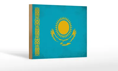 Produktbild von Holzschild Flagge Kasachstan 18x12 cm Kazakhstan Vintage Dekoration
