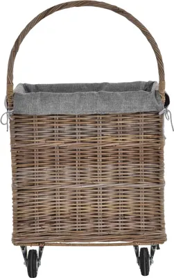 Produktbild von KRINES HOME Holzwagen / Kaminholzwagen aus Rattan-Naturrohr / stabiler Eisenrahmen / 54x44x95 mit Stoffinlett