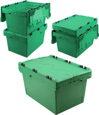 Produktbild von 5x Klappdeckelbox/Mehrwegbox, grün, verplompbar, stapelbar, LxBxH 600 x 400 x 300 mm, 47 Liter