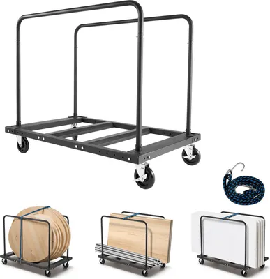 Immagine prodotto di Carrello porta pannelli SucceBuy, portata 816 kg, carrello di trasporto con ruote girevoli da 12,5 mm, carrello porta pannelli, carrello porta tubi con cinghia di fissaggio e 2 corrimano laterali, ausilio di trasporto per officina, magazzino o garage, nero