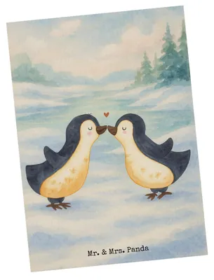 Produktbild von Mr. & Mrs. Panda Postkarte Pinguin Liebe Design - Weiß - Geschenk, Fotokarte, Ansichtskarte, Hochzeitstag, Freundin, Postkarten, Vertraut, Love, Geschenkidee, Grußkarte