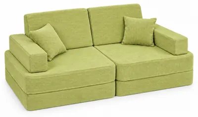 Produktbild von AngeLove Kindersofa mit Schlaffunktion 160 x 160 cm aus feinem Cord, Bezug waschbar | Modulares Spielsofa inkl. 2 Kissen, Limette