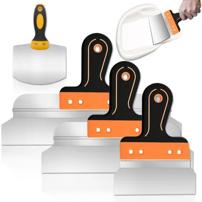 Produktbild von Spachtel Set 4 Stück Edelstahl Flächenspachtel 400mm, 250mm, 150mm Malerspachtel für Trockenbau, Verputzen, Tapeten entfernen
