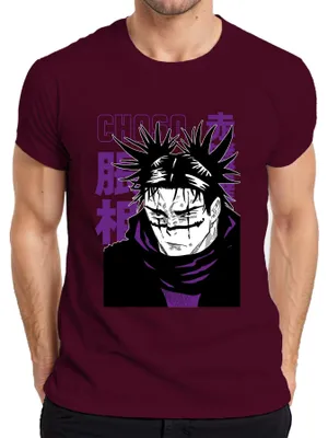 Zdjęcie produktu dla Koszulka męska Jujutsu Kaisen Choso Manga Fan Gift Anime Aesthetics Japan Y2K, bordowy, L