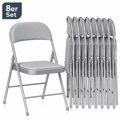Produktbild von Klappstühle 8er Set - klappbar & gepolstert | Kunstleder Grau | Belastbar 150 kg | Schwerlast Metall-Gestell für Gastro & Event