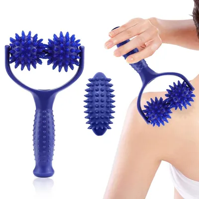 Produktbild von Massage-Roller mit Griff, selbstmassierend, austauschbare Rollen, inkl. 3 stacheliger Massagebälle, Faszienmassage für Beine, Füße, Arme & Rücken