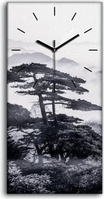 Produktbild von Wandbild Leinwand Bilder mit Uhr 30x60 Malerei Berge Wald Bäume Nebel Kunst - schwarze Hände