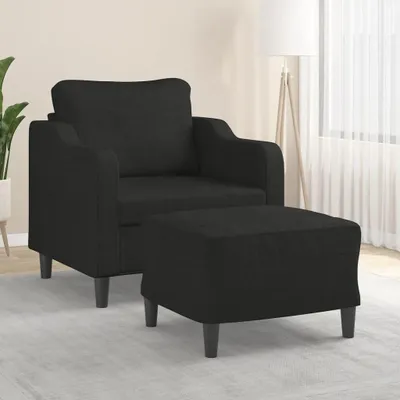 Produktbild von Schwarzer Sessel mit Hocker, 60 cm Stoff, robustes Gestell und gepolsterte Sitzfläche, platzsparendes Design zum Entspannen und Lesen