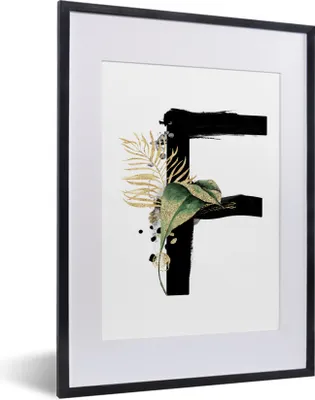 Produktbild von MuchoWow® MuchoWow® Gerahmtes Poster Buchstabe F - Schwarz - Weiß 30x40 cm - Poster mit zchwarzem Bilderrahmen - Wandposter Schlafzimmer