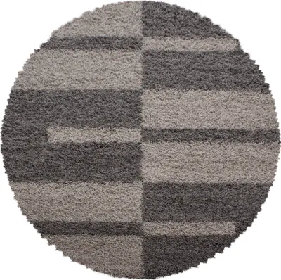 Produktbild von Teppich Wohnzimmer Hochflor Taupe 160x160 Rund Kariertes Design aus Polypropylen