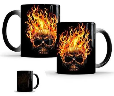 Produktbild von Kaffeetasse Farbwechselbecher Keramik Flammenschädel 301-350 ml 9,5x8 cm