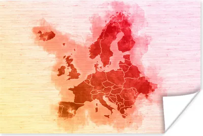 Produktbild von MuchoWow® Poster Karte von Europa - Aquarell - Rot 60x40 cm - Schlafzimmerdekoration