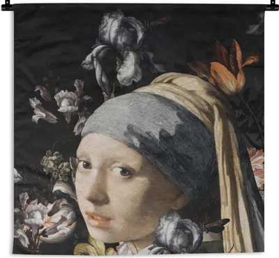 Produktbild von MuchoWow® Wandteppich Wandbehang Gemälde - Blumen - Vermeer 60x60 cm Tapisserie Dekoration Wandtuch - Dekorationen - Wand Decke