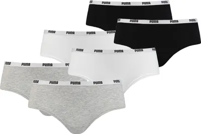 Produktbild von PUMA Damen Iconic Hipster, 6er Pack - Soft Baumwolle Stretch Grau/Weiß/Schwarz M