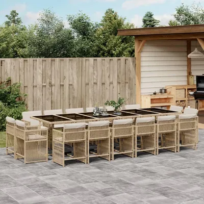Image de Maison Exclusive - Ensemble à manger de jardin et coussins 17 pcs beige