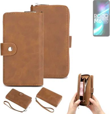 Produktbild von K-S-Trade Handyhülle Schutzhülle kompatibel mit POCO M6 5G & Portemonnee Tasche Handytasche Case Etui Geldbörse Wallet braun (1x)