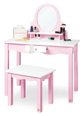 Produktbild von Pinolino Kinderschminktisch 'Jasmin' inkl. Hocker, 2-tlg. Lackiert: MDF, rosa und weiß lackiert