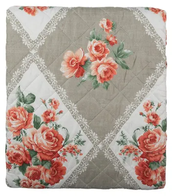 Imagen del producto de Manta de mesa Clayre & Eef, 240x260 cm, gris rosa, algodón, con estampado de flores