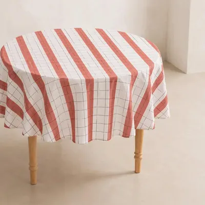Productafbeelding van Gamusi Ronde Tafelkleed – Ø150 cm – Reliëfstreepdessin – Tegelblauw – Decoratief tafelkleed voor de eettafel