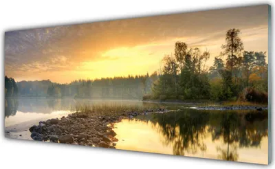 Produktbild von Acrylglasbilder 125x50 Wandbild Druck See Steine Wald Landschaft