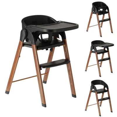 Produktbild von Deryan Luxe Kinderhochstuhl - Mitwachsend - Klappbar - Schwarz/Holzoptik