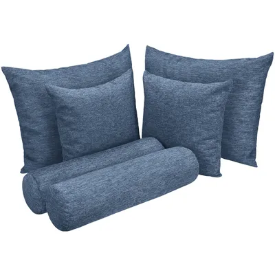 Produktbild von Selfitex 6-teiliges Kissen Set, 2x großes Kissen + 2x kleines Kissen + 2x Nackenrolle, Sofakissen inkl. Füllkissen, Farbe: Blau