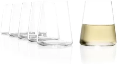 Produktbild von PolkaHome® Weiße Weingläser Power Set mit 6, 380 ml – Moderne Kristall-Weingläser ohne Stiel, spülmaschinenfest