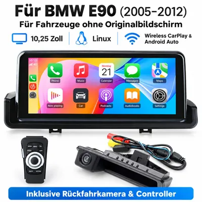 Obrázok produktu pre 10,25-palcové autorádio s operačným systémom Linux pre modely BMW E90, E91, E92, E93 (roky výroby 2005-2012) – Bezdrôtové CarPlay, Android Auto, iDrive, Bluetooth, cúvacia kamera, AUX