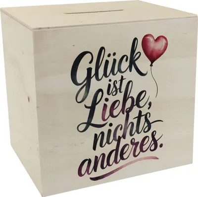 Produktbild von Glück ist Liebe Spardose aus Holz Herz Luftballon