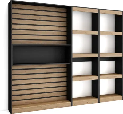 Immagine prodotto di COZY Libreria scaffale, 230x25x186cm, Soggiorno, Ufficio, Per libri, Rovere e Nero