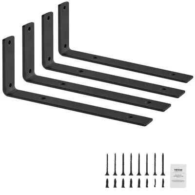 Obrázek produktu pro Držáky polic VEVOR, robustní plovoucí podpěry polic 256 x 155 mm, 4 držáky pro police, matně černé L držáky o tloušťce 5 mm, ocelové držáky polic s nosností 72,6 kg
