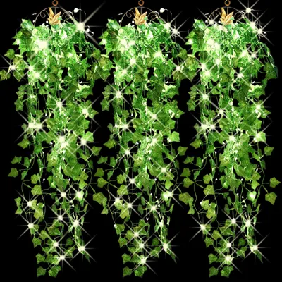 Image de Plantes suspendues artificielles, 3 brins, 3,6 m, lierre artificiel, feuilles de lierre, 3 pièces, 30 LED, guirlande lumineuse pour le mur, maison, chambre, jardin, mariage, guirlande