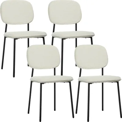 Produktbild von 4er-Set Esszimmerstühle, weicher Stoffbezug, Stahlbeine, armloses Design, Weiß