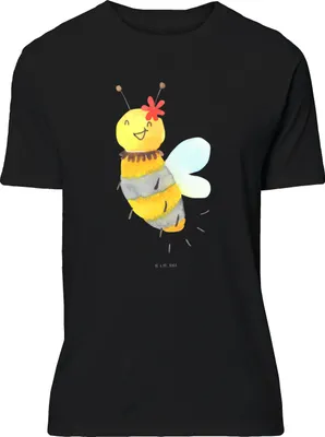 Produktbild von Mr. & Mrs. Panda Tshirt Biene Blume - Schwarz - Geschenk, oberteil, Shirt, S T-Shirt, Baumwoll