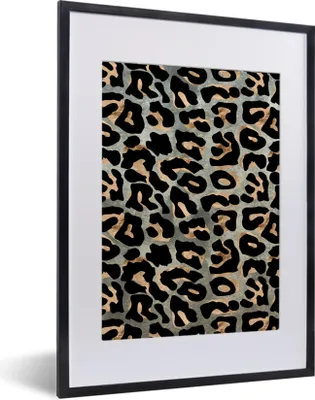 Produktbild von MuchoWow® Gerahmtes Poster Pantherdruck - Schwarz - Grau 30x40 cm - Poster mit Schwarzem Bilderrahmen Wandposter Rahmen Foto Bilder - Wandposter Schlafzimmer