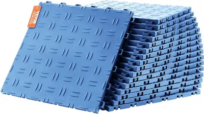 Produktbild von Garage Tiles Interlocking, 12 x 12 x 0.53 inch 50 Pack Garage Floor Covering Tiles, Non-Slip Double-Sided Texture Garage Flooring Tiles, for Garages, Basements, Repair Shops, Blue