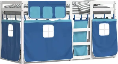 Image de vidaXL Lit superposé avec rideaux bleu 90x200 cm pin massif