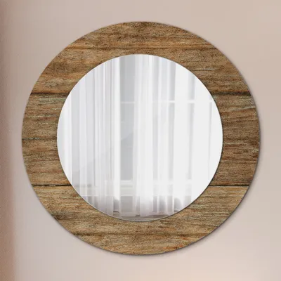 Produktbild von Modern Spiegel - Wandspiegel Design Wandmontage – Badspiegel mit Aufdruck - Rundspiegel - Alt Holz - Rund: Ø50cm